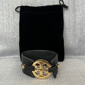 Authentic Tory Burch Black Leather Cuff Bracelet